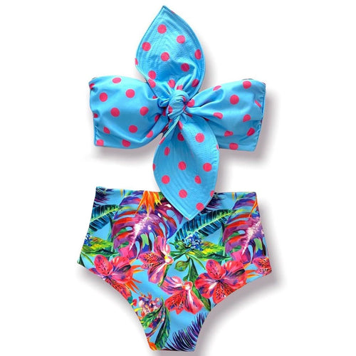 Dame bikini-sæt med glad prikkedesign og høj talje Stilla
