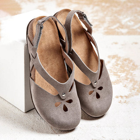 Dame nan lukkede Slingback-sandal med nubucklæder med ergonomisk kork-fodbed og dekorative huludskæringer Skovae