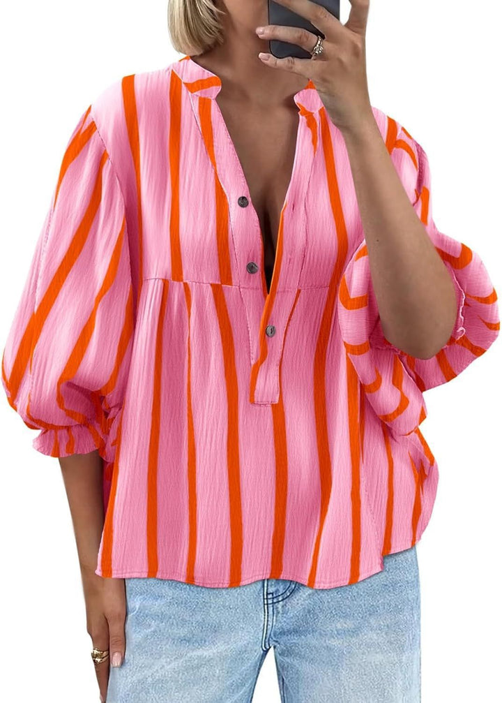 Dame oversized Bluse med stribemønster og knapliste Stilla