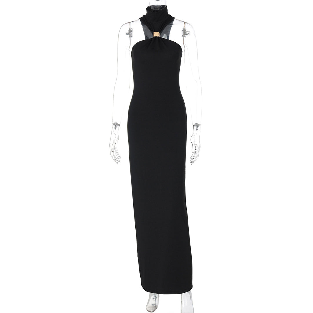 Dame Elegant Maxikjole med asymmetrisk halterdesign og tætsiddende snit Stilla