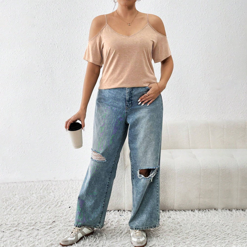 Dame afslappet T-shirt med cut-out ærmer Skovae