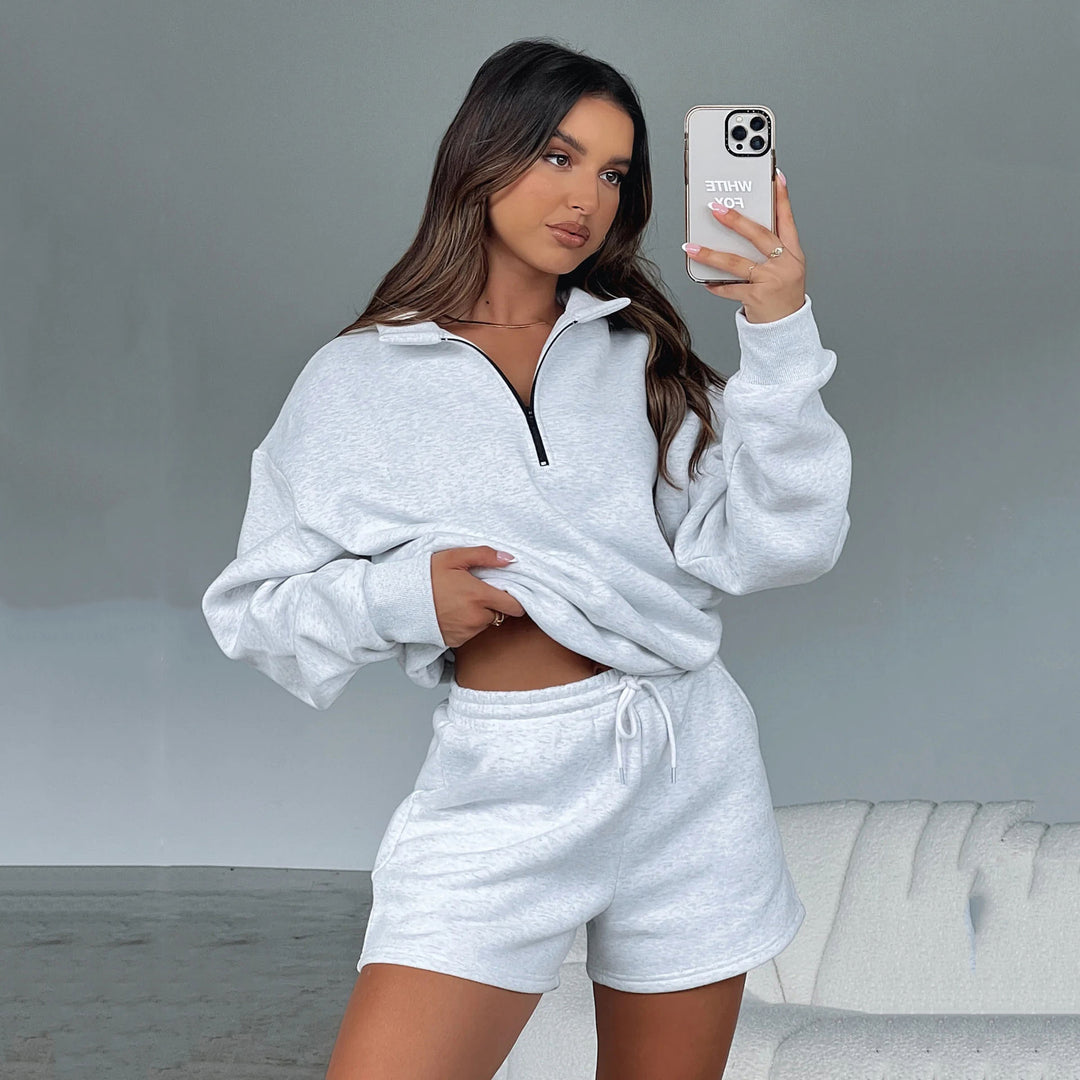 Damer casual sweater med halv høj krave og shorts Stilla