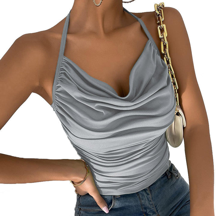 Dame Cowl Neck Rynket Haltertop Stilla