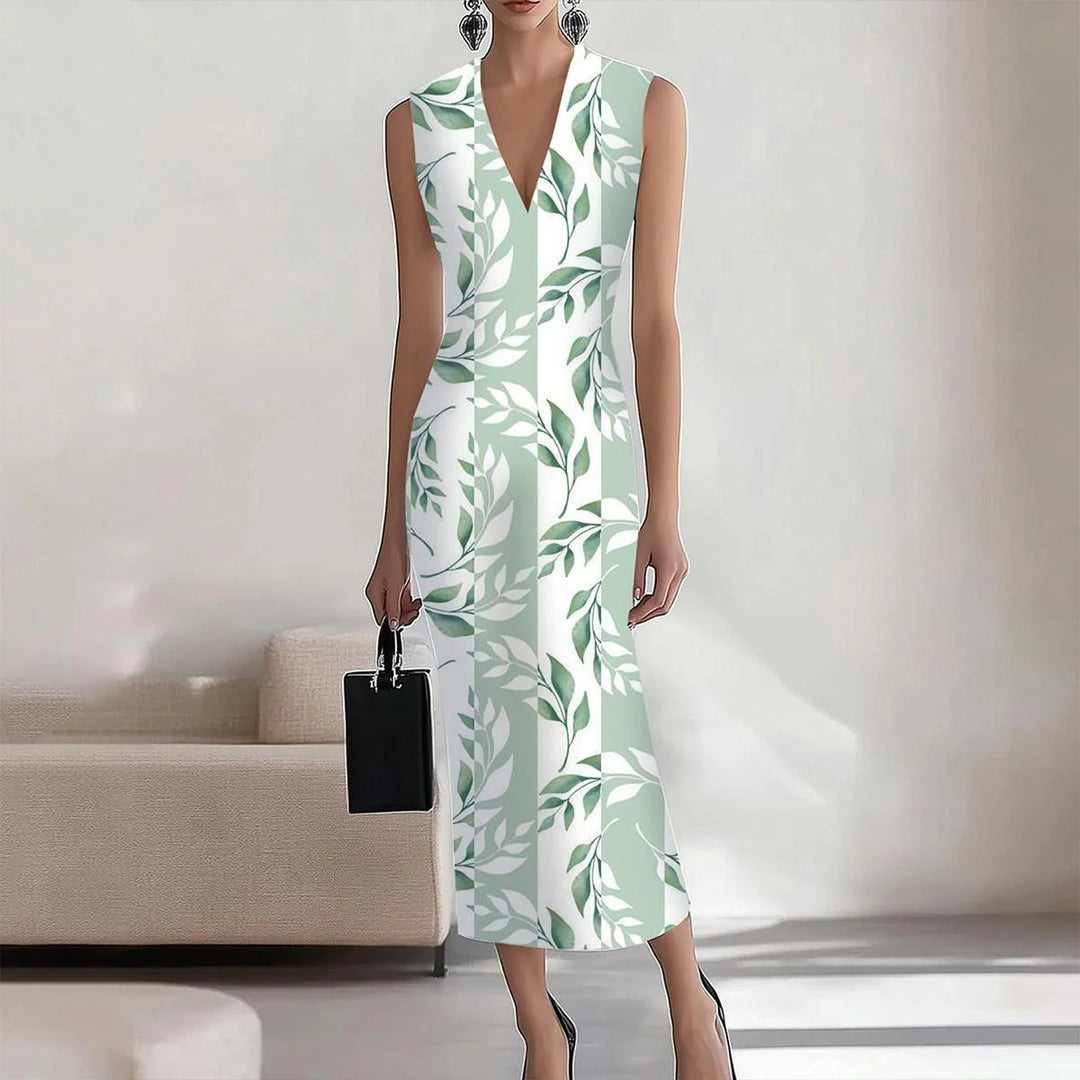 Dame V-Udskæring Ærmeløs Blomster Bodycon Kjole Stilla