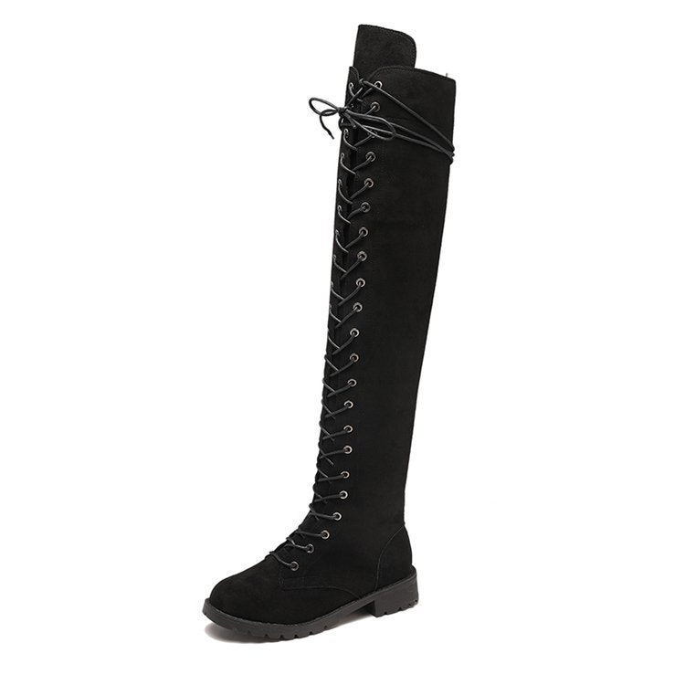 Dame Overknee-støvler med fashionabel snøredesign og robust profil Stilla