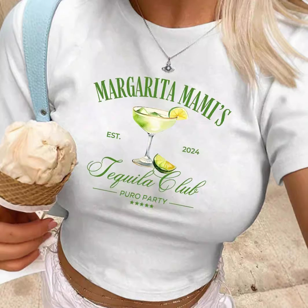 Dame Crop-T-Shirt med kreativ cocktail-design Skovae