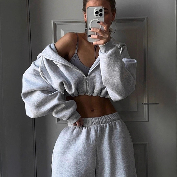 Dame oversized Crop-Hoodie med bred pasform og behagelige joggingbukser Stilla