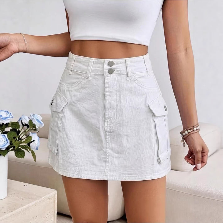 Dame Denim-Mini nederdel med påsyede lommer og moderne detaljer Skovae