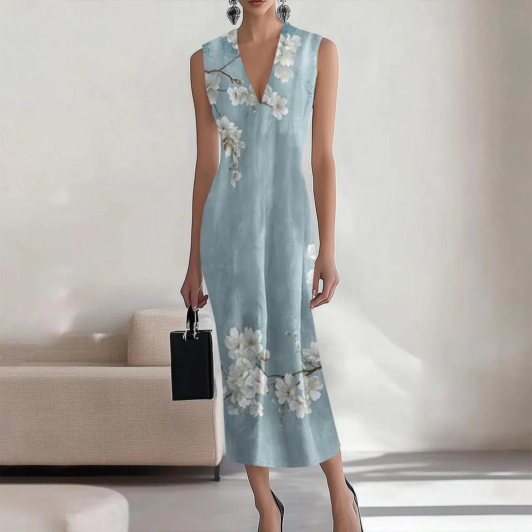 Dame V-Udskæring Ærmeløs Blomster Bodycon Kjole Stilla