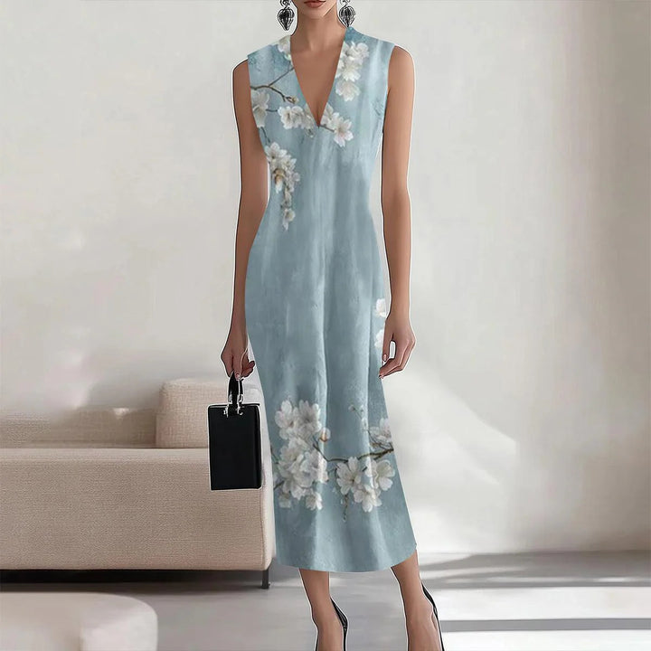 Dame V-Udskæring Ærmeløs Blomster Bodycon Kjole Stilla
