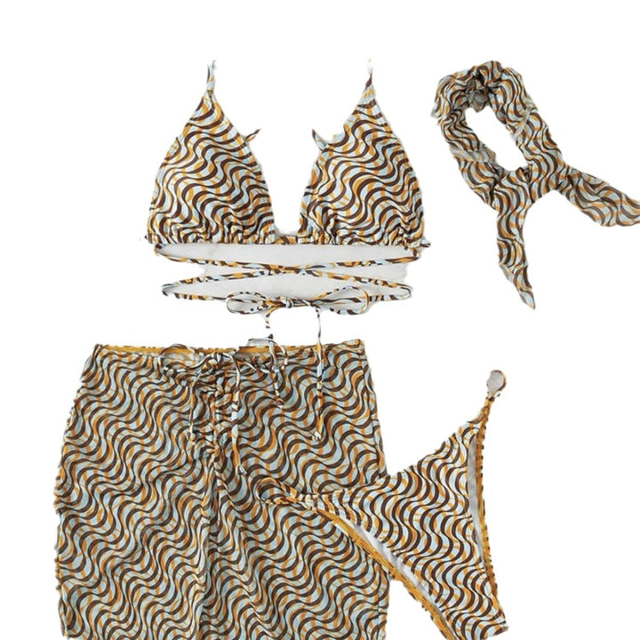 Dame Strand-Bikini-Sæt med fashionable draperingsdetaljer og drømmemønster Stilla