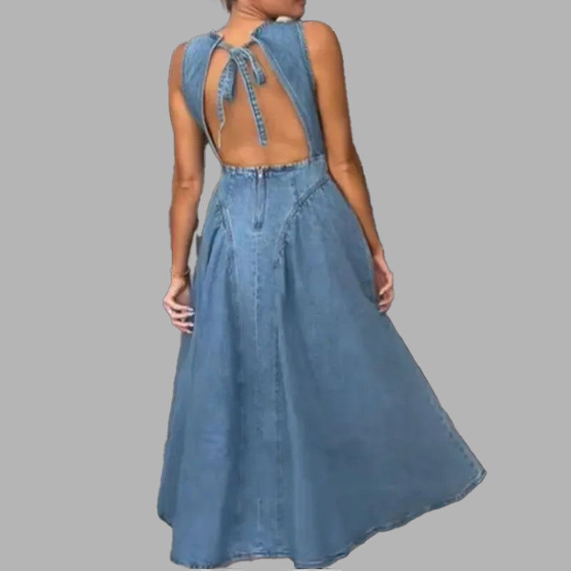 Kvindernes Jeans Maxi Kjole med Moderne Snit og A-Linje Stilla