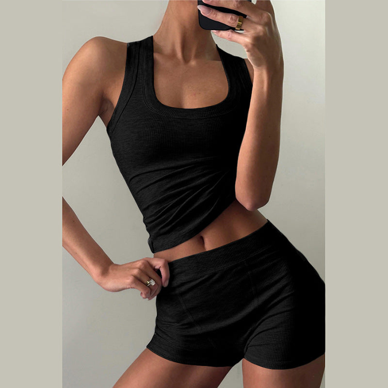 Dame Sporty Loungewear-sæt med ærmeløs top og shorts Skovae