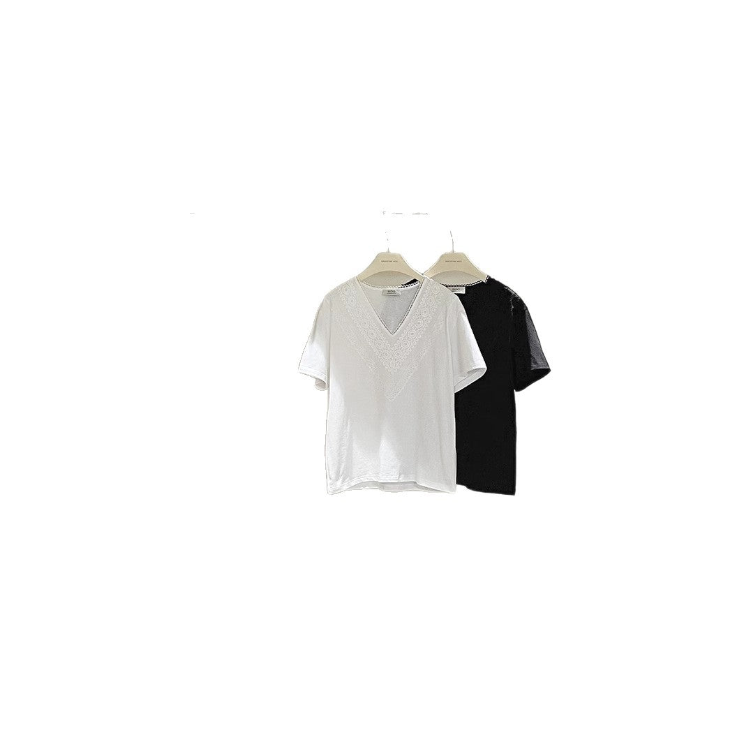 Dame elegant T-shirt med fine spidsede accenter og ensfarvet design Stilla