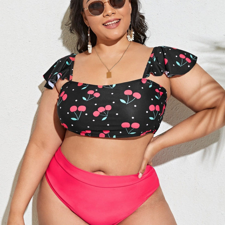 Dame Bikini-sæt med blomstret top og høj talje-trusse Skovae