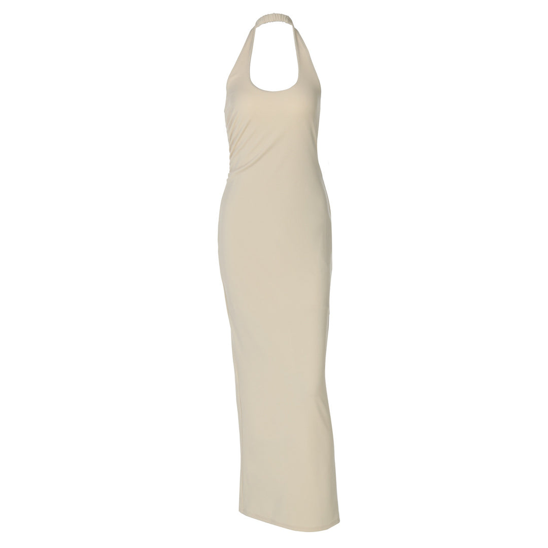 Dame Elegant Maxikjole med dyb halterneck Skovae