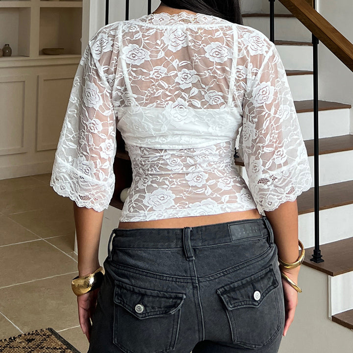 Dame elegant spids toppen med voluminøse ruffle detaljer Skovae