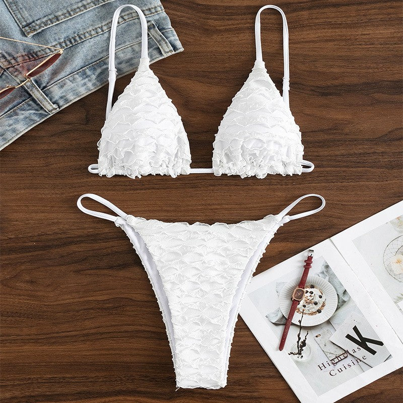 Dame Triangel-Bikini med flæsedesign og justerbare stropper Skovae
