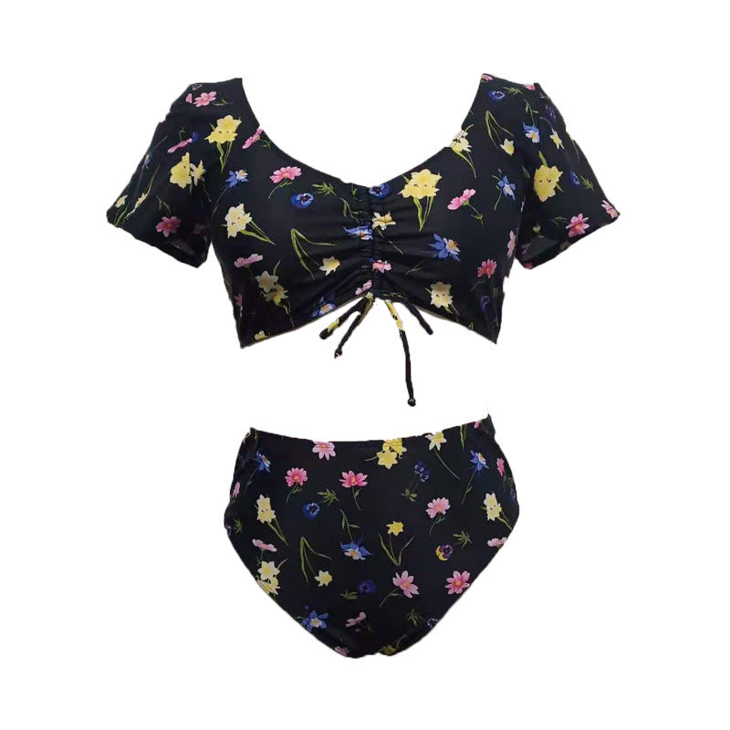 Dame bikini-sæt med blomster frills og høj talje slip Skovae