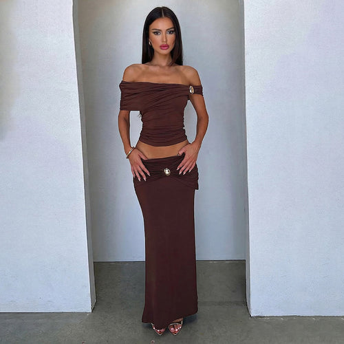 Dame Elegant Offshoulder Maxikjole med raffinerede rynkeeffekter Skovae