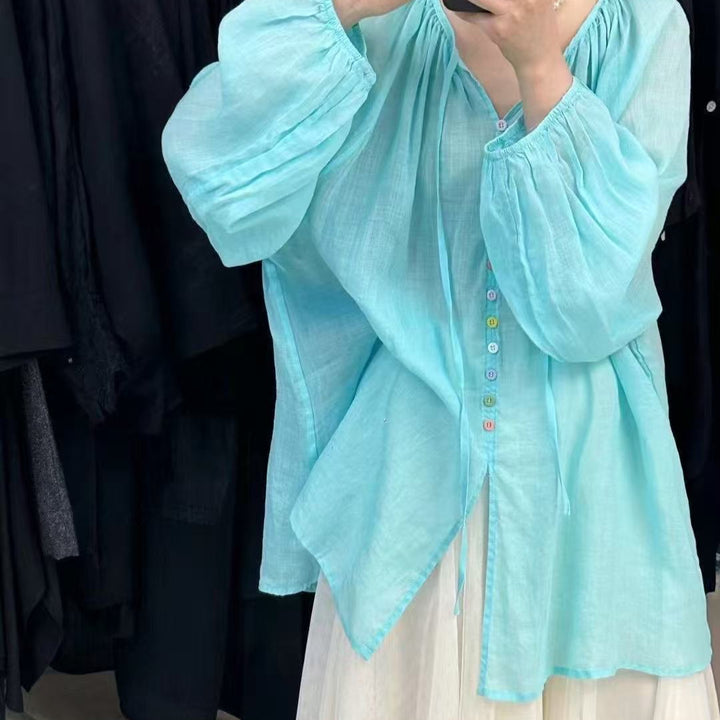 Femme Gennemsigtig Knappet Top Stilla