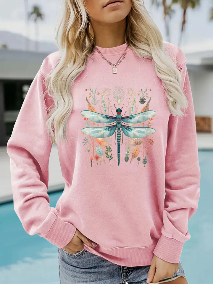 Kvindernes sweatshirt med unikt sølvflueprint og botanisk design Stilla
