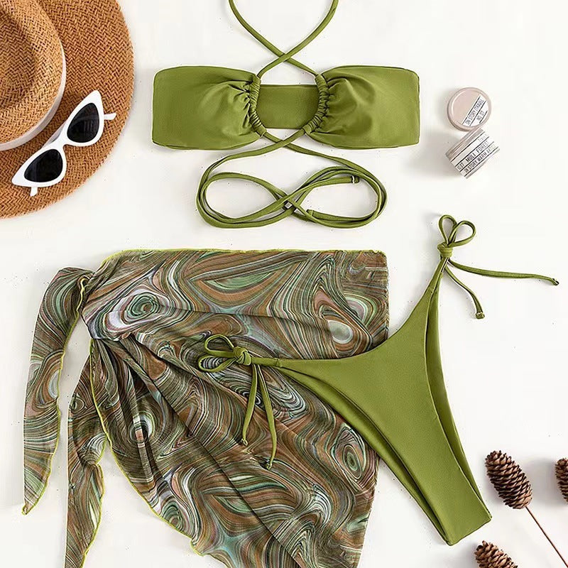 Dame moderne cropped Bikini-sæt med flydende vikle Stilla