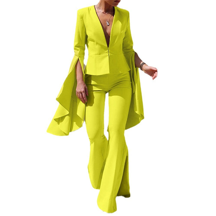 Dame Elegant Flared-Overalls med oversized Cape-ærmer og V-udskæring Stilla