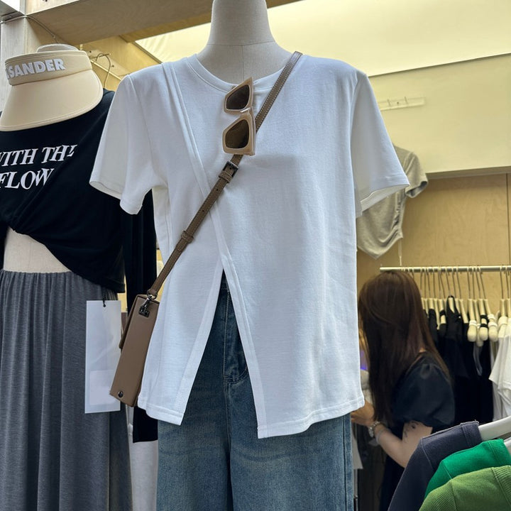 Femme Contemporary Split Søm T-Shirt Stilla