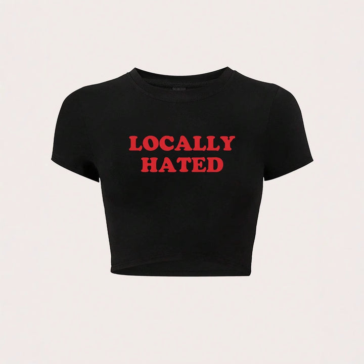 Dame Crop-T-shirt med iøjnefaldende tryk og tætsiddende design Skovae