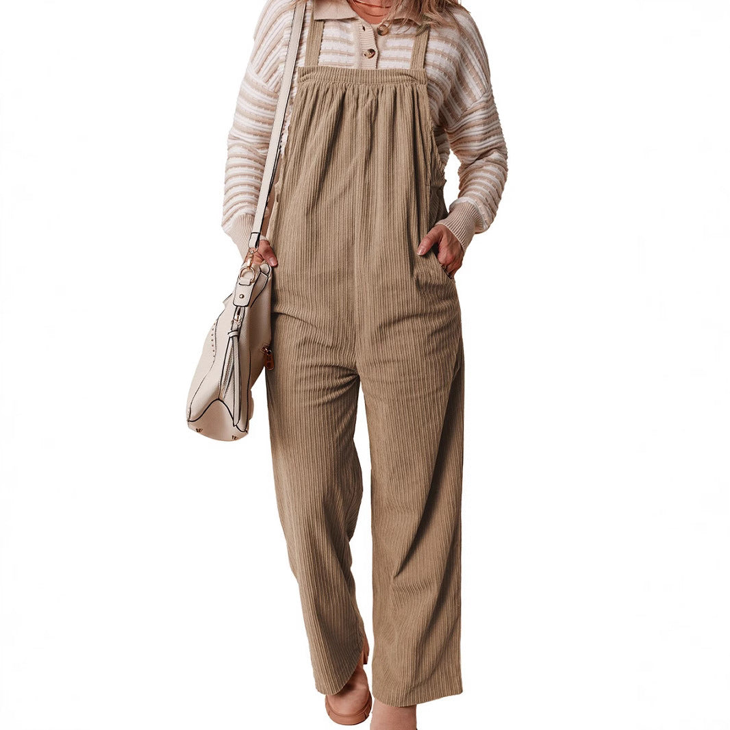 Dame Casual Cord Overall med Lomme og Justerbare Stropper Stilla