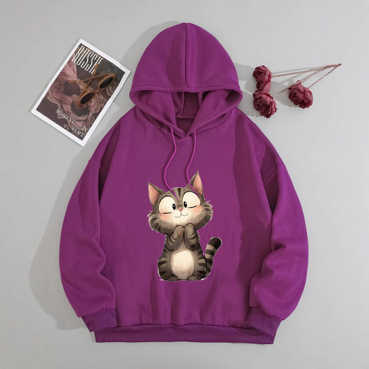 Kvindes Hoodie med Sødt Kattemotiv Skovae