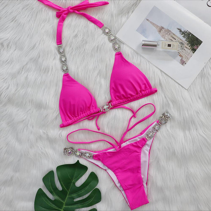 Dame Funklende Bejewled Triangle Bikini Sæt Stilla