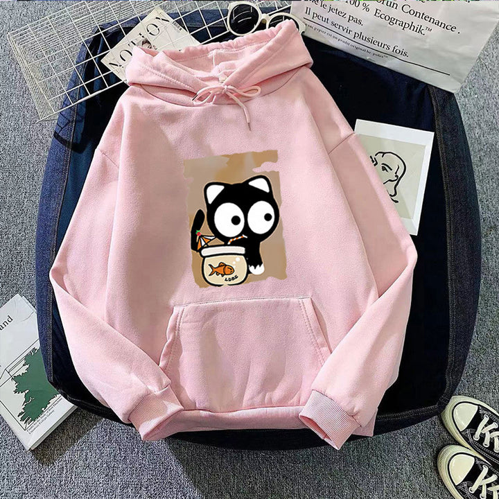 Kvinders hætte sweatshirt med sødt katte design Skovae
