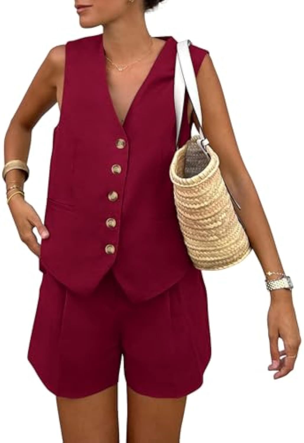 Dame elegant jumpsuit sæt med tætsiddende snit og dekorative knapdetaljer Skovae