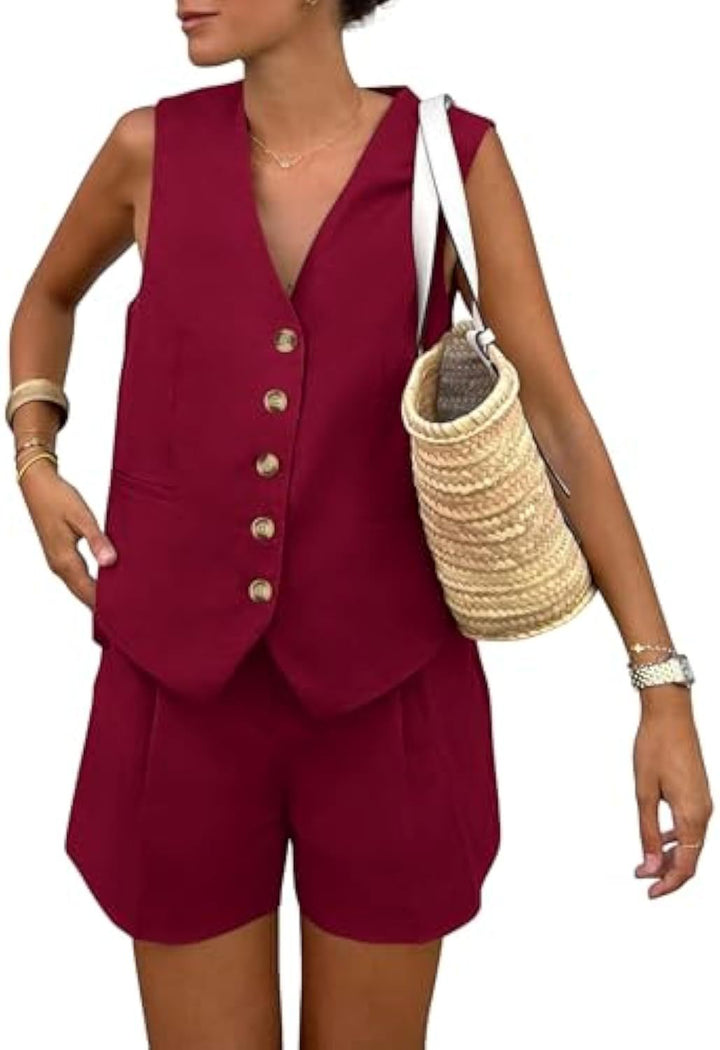 Dame elegant jumpsuit sæt med tætsiddende snit og dekorative knapdetaljer Skovae