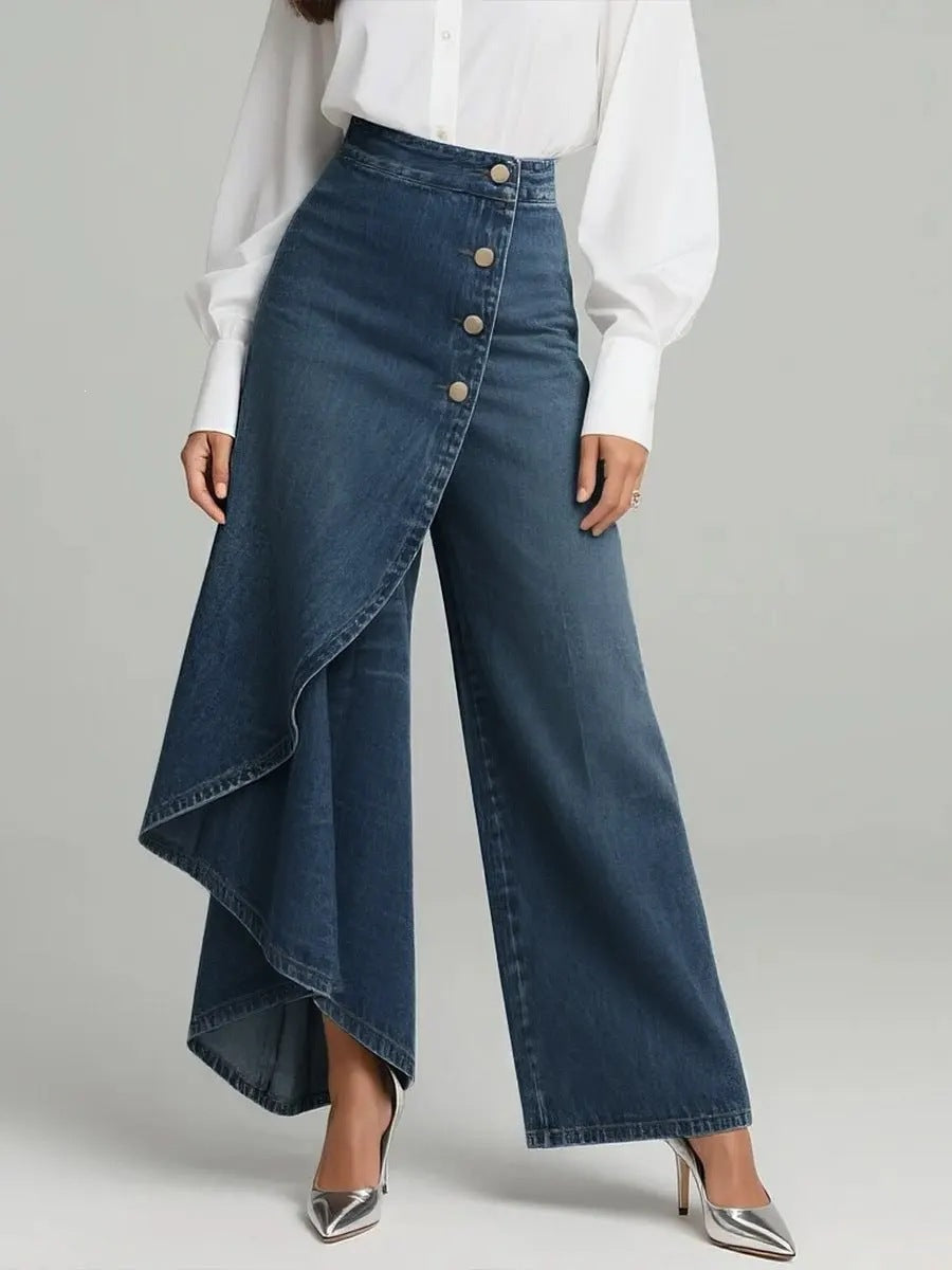 Kvinders denimskørt med asymmetrisk skæring og knapdetaljer Skovae