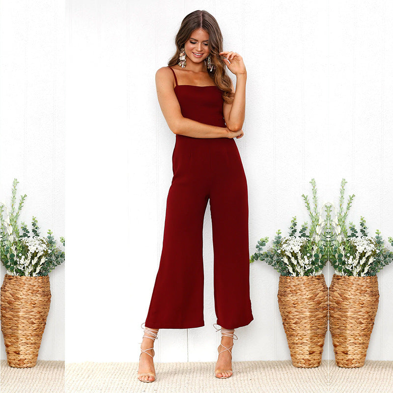 Dame Elegant Jumpsuit med smalle stropper og bredt ben Stilla