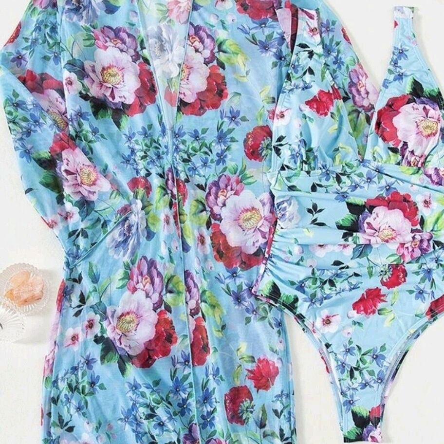 Dame Blomstermønster Svømmebassin Cover-Up Sæt Stilla