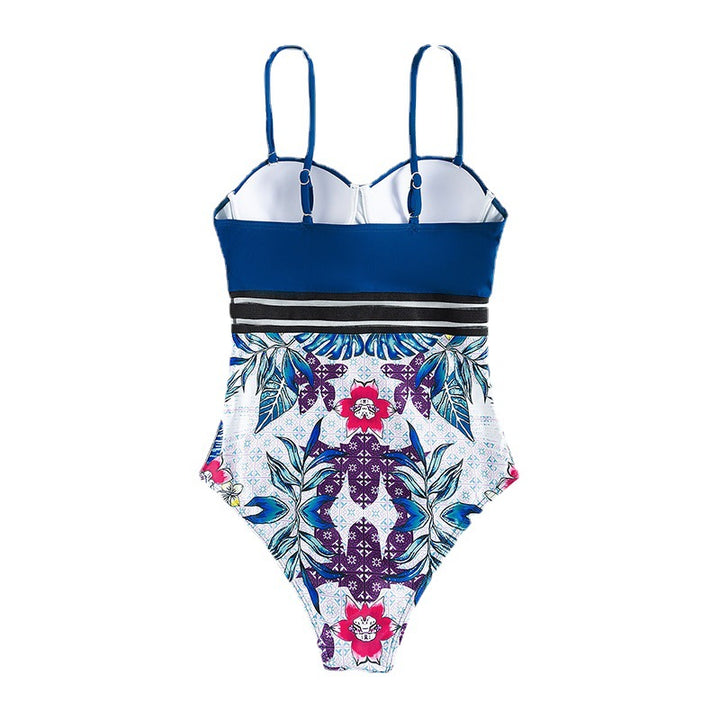 Dame én-piece badedragt med dekorativt blomsterdesign og struktureret talje Skovae