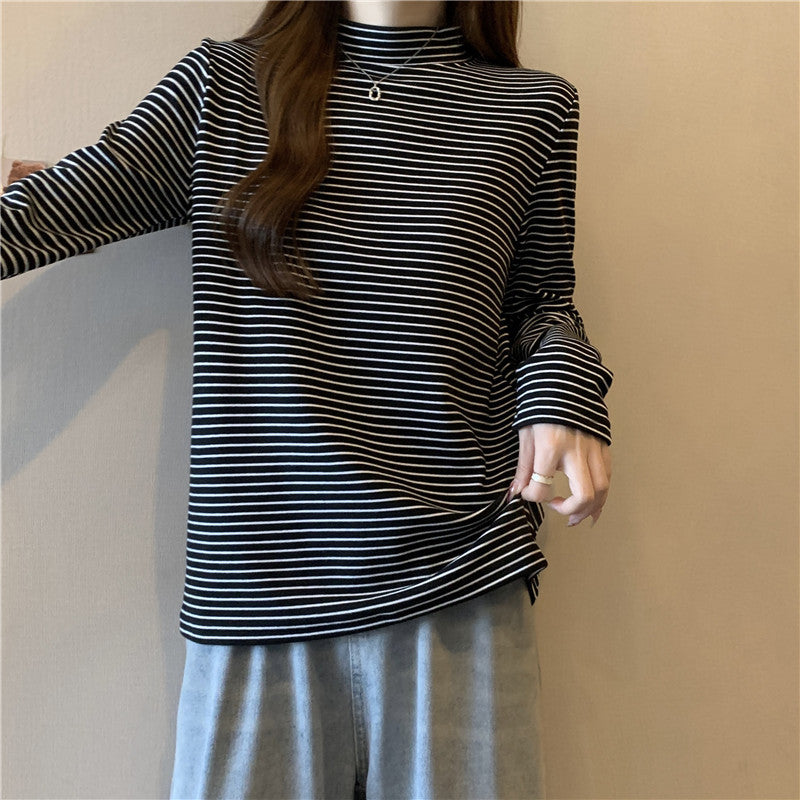 Femme Stribet Mock Neck Langærmet Top Stilla