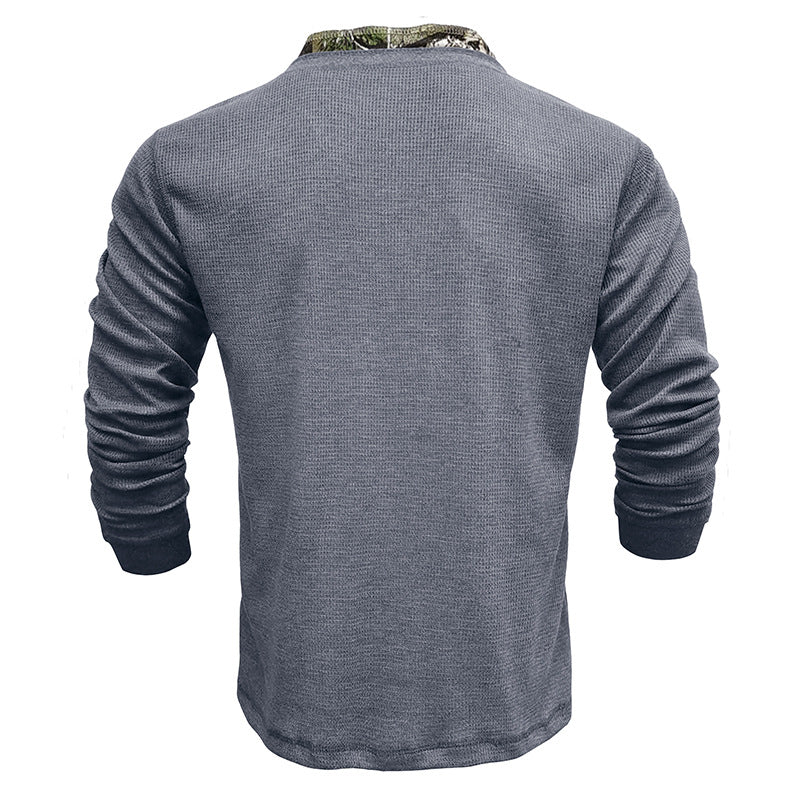 Herrer Langærmet Henley Pullover med moderigtigt krave og struktureret overflade Stilla