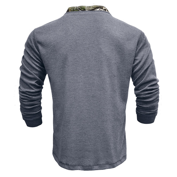 Herrer Langærmet Henley Pullover med moderigtigt krave og struktureret overflade Stilla