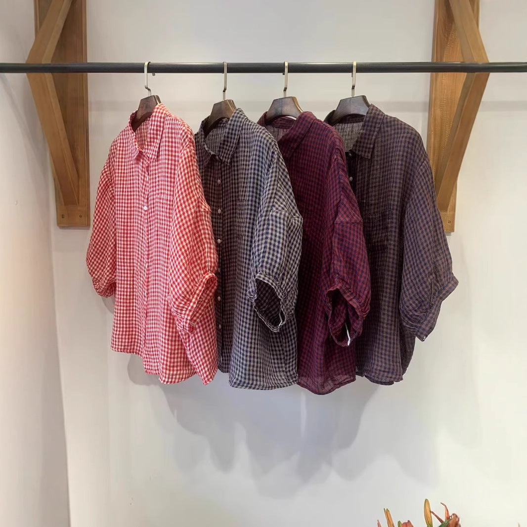 Femme Relaxed Fit Gingham Button-Up Shirt Stilla