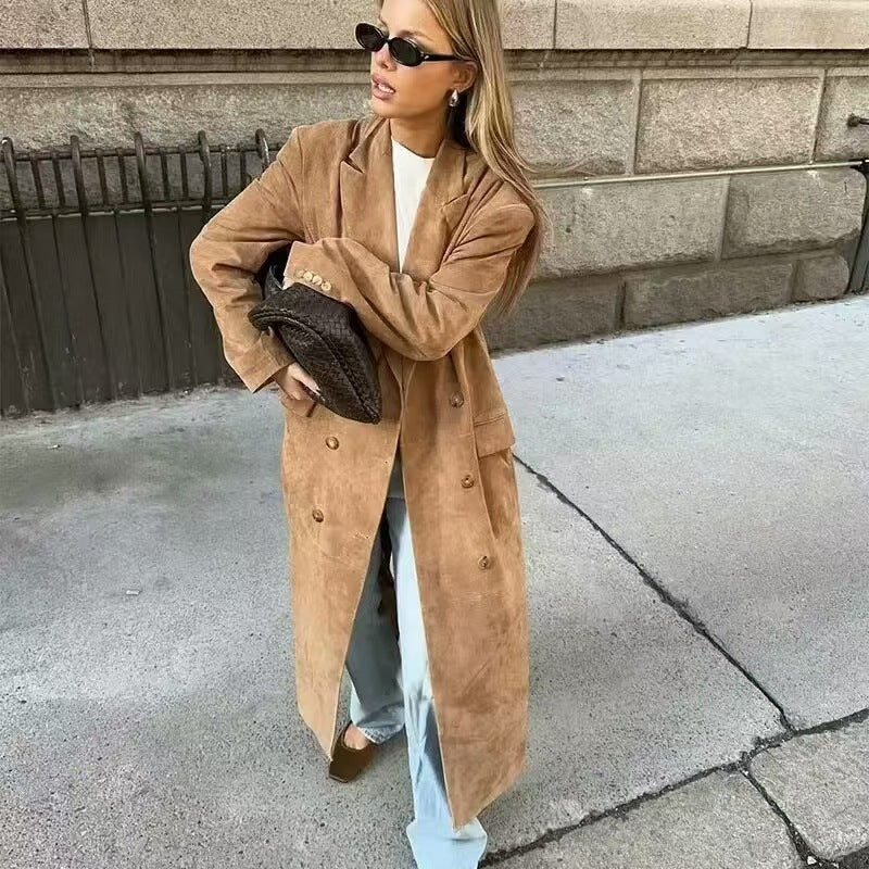 Dame elegant trenchcoat med dobbelt knap række og høj krave Stilla