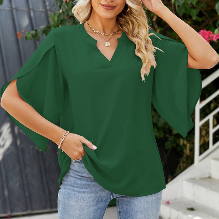 Dame Løst skåret Bluse T-shirt med elegant V-udskæring og vide ærmer Stilla