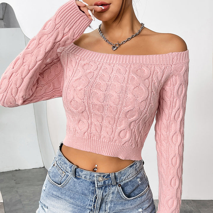 Dame Off-Shoulder Strikketrøje med Fletdesign Stilla