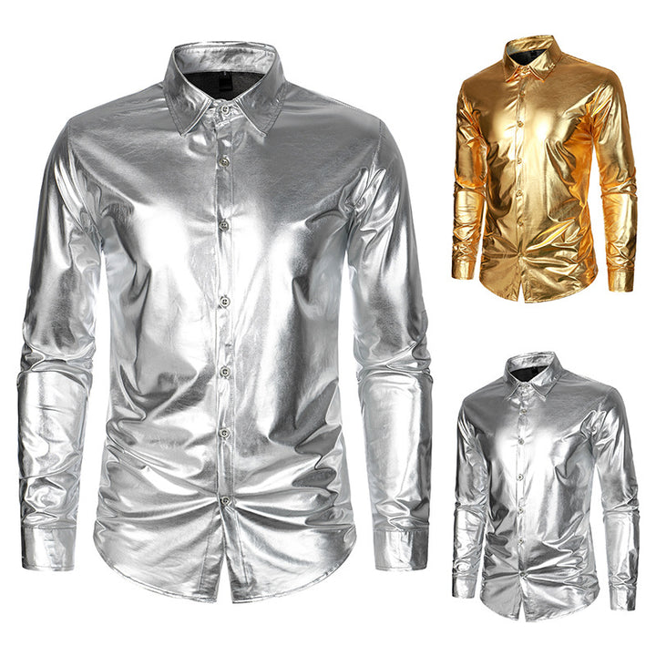Herrer Shiny Metallic Knop-bra Shirt Stilla