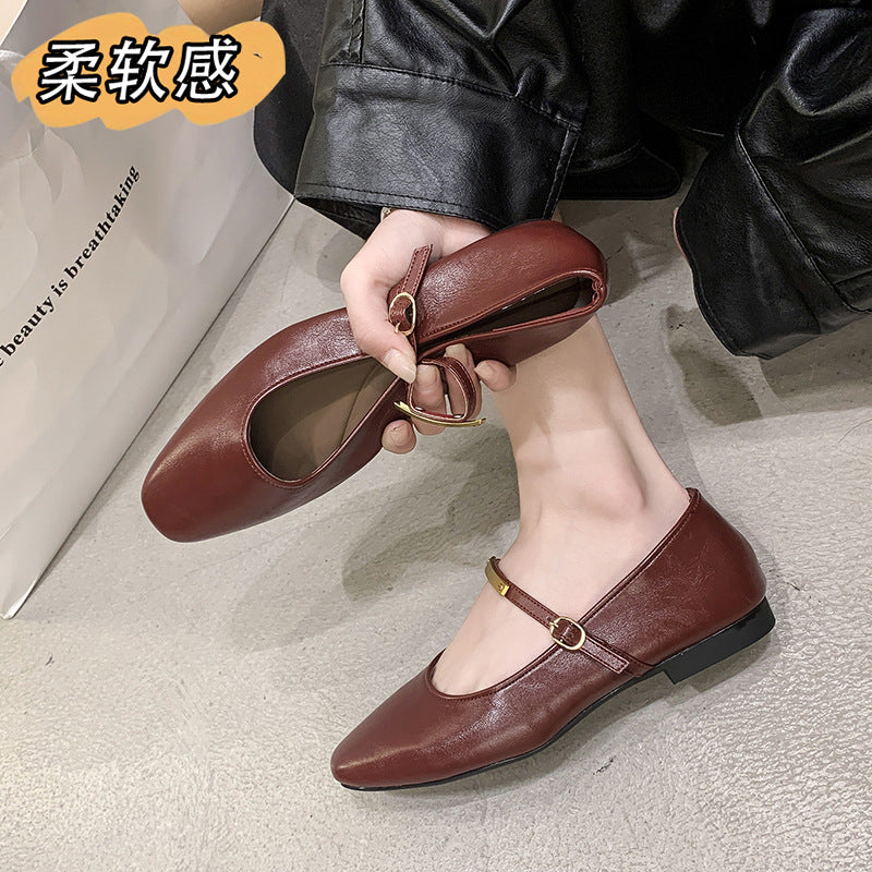 Dame elegant ballerinas med kvadratisk tåparti og justerbar rem Stilla