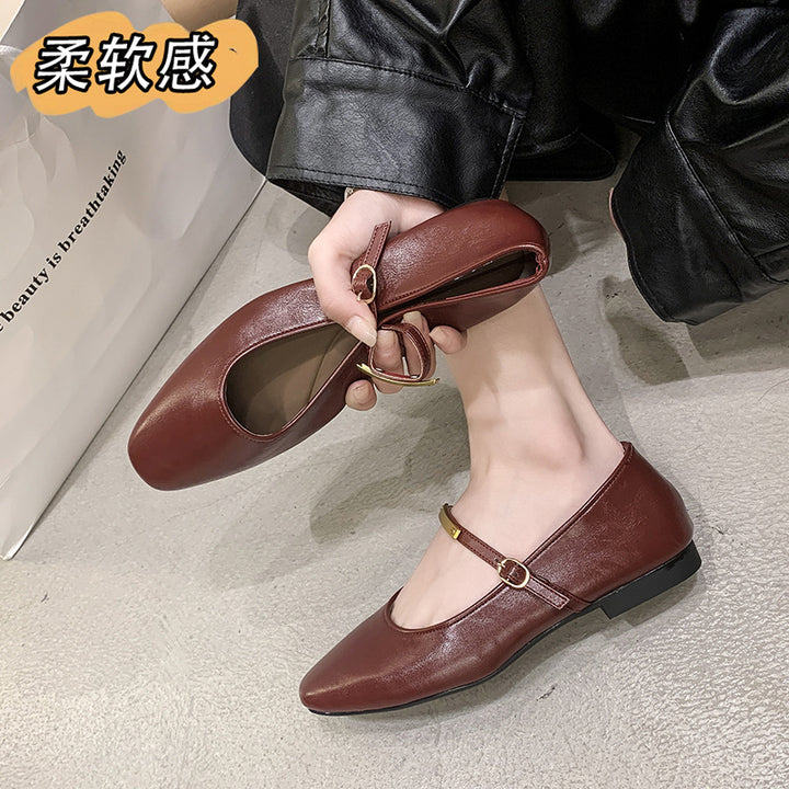 Dame elegant ballerinas med kvadratisk tåparti og justerbar rem Stilla